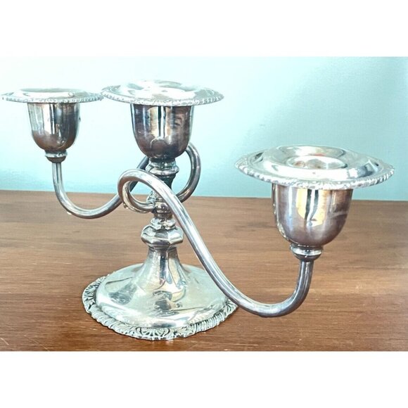 Vintage 3-Arm Silverplate Candelabra by Benedict Proctor  12” Wide Candle Holder - Picture 1 of 13